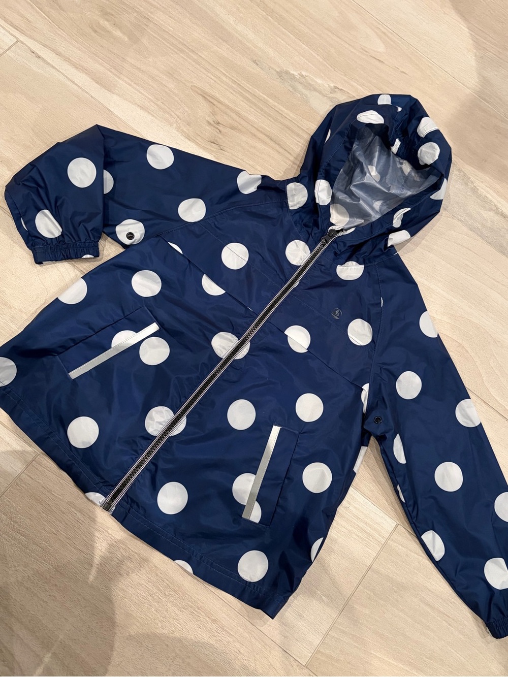 Petit Bateau Girls' Navy Polka Dot Hooded windbreaker